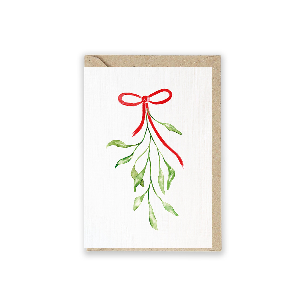 Weihnachtskarte Aquarell Mistelzweig 5 Stück