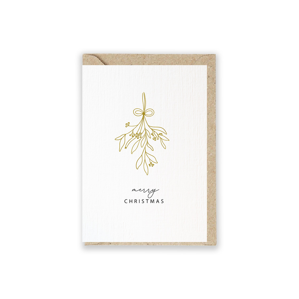 Weihnachtskarte Mistelzweig "Merry Christmas" 5 Stück