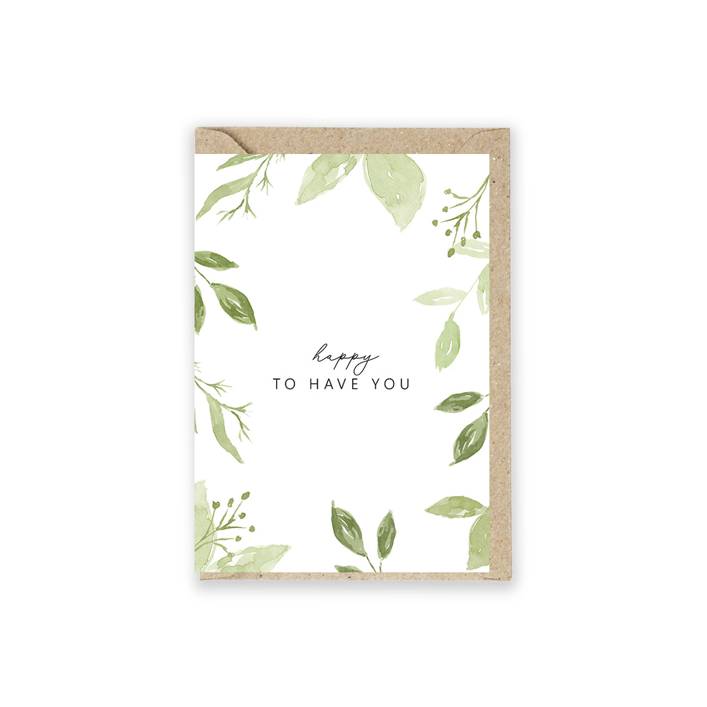 Grusskarte Aquarell Greeny "Happy to have you" 5 Stück
