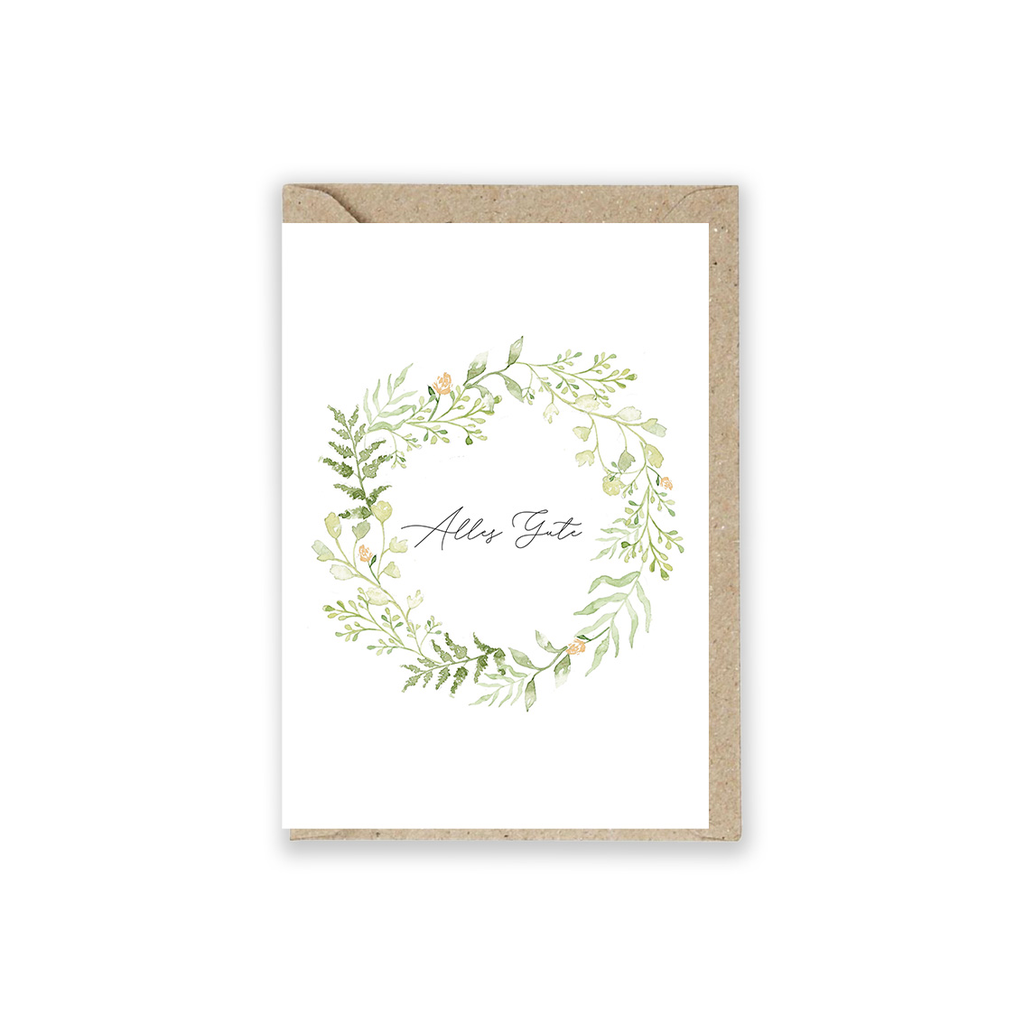 Grusskarte Blumenkranz "Alles Gute" 5 Stück