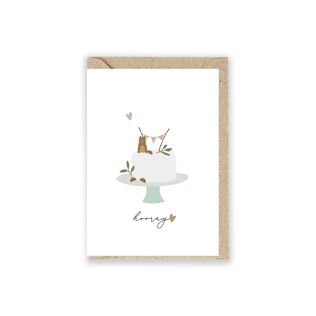 Grusskarte „Hooray“ mit Bär & Torte 5 Stück
