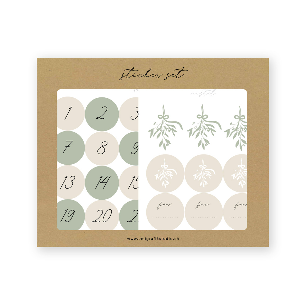 Adventszahlen-Beige-Salbeigrün 5 Stück