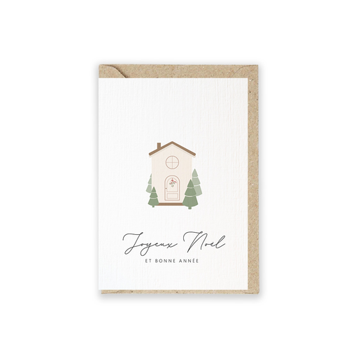 [GK 0.50-5] Weihnachtskarte Christmas Cottage "Joyeux Noël et Bonne Année" 5 Stück