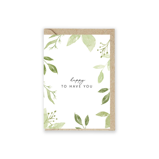 [GK 0.54-5] Grusskarte Aquarell Greeny "Happy to have you" 5 Stück